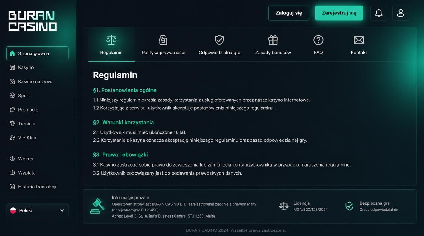 Ikona prawa i polskiej flagi na tle interfejsu kasyna