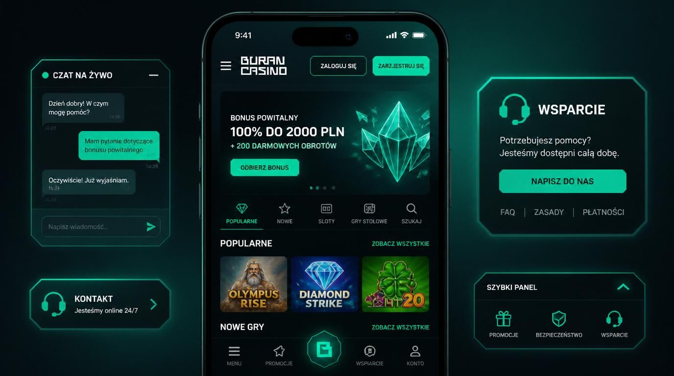 Smartfon z ikoną czatu wsparcia na interfejsie kasyna