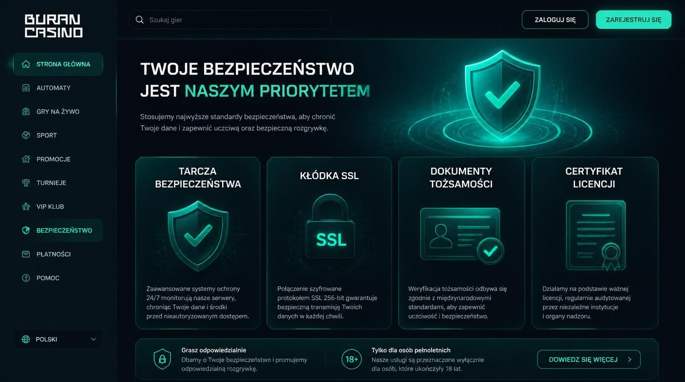 Tarcza i certyfikat bezpieczeństwa na tle interfejsu kasyna