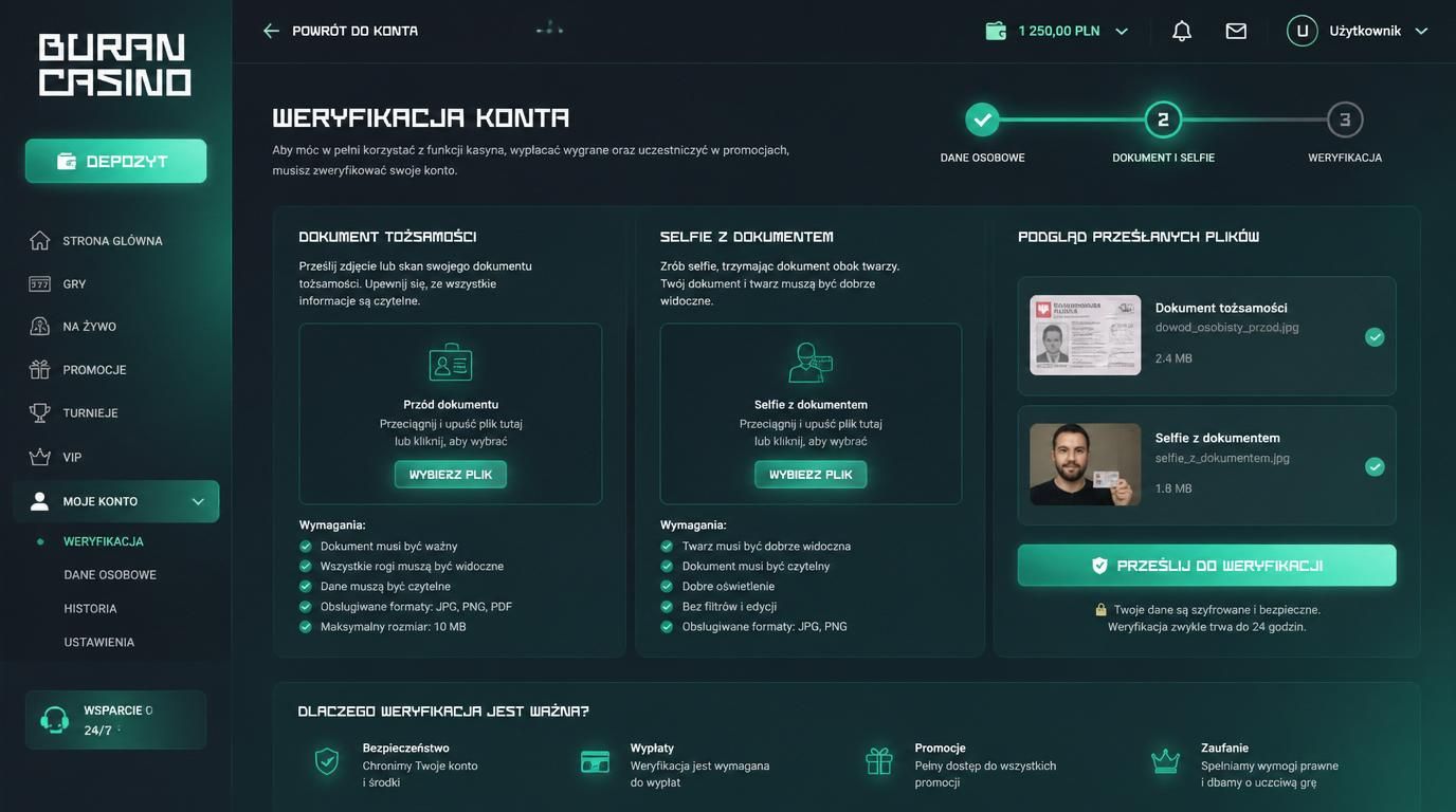 Dokumenty i formularze KYC na tle interfejsu kasyna